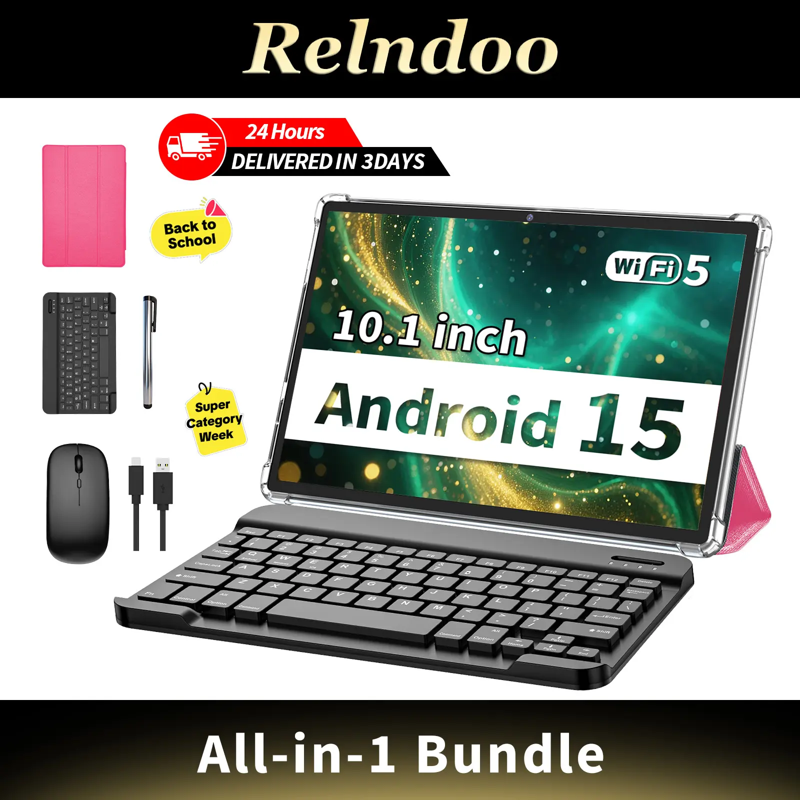 【TikTokShopBackToSchool】2026 Back to school 10.1 inch Device, 2-in-1 Tablet Wireless Set with Keyboard, Mouse, Stylus, Case, 5G WiFi, Dual Camera, Gift bundle, Back-to-school Gifts, Android Tablet, Touchscreen Tablet