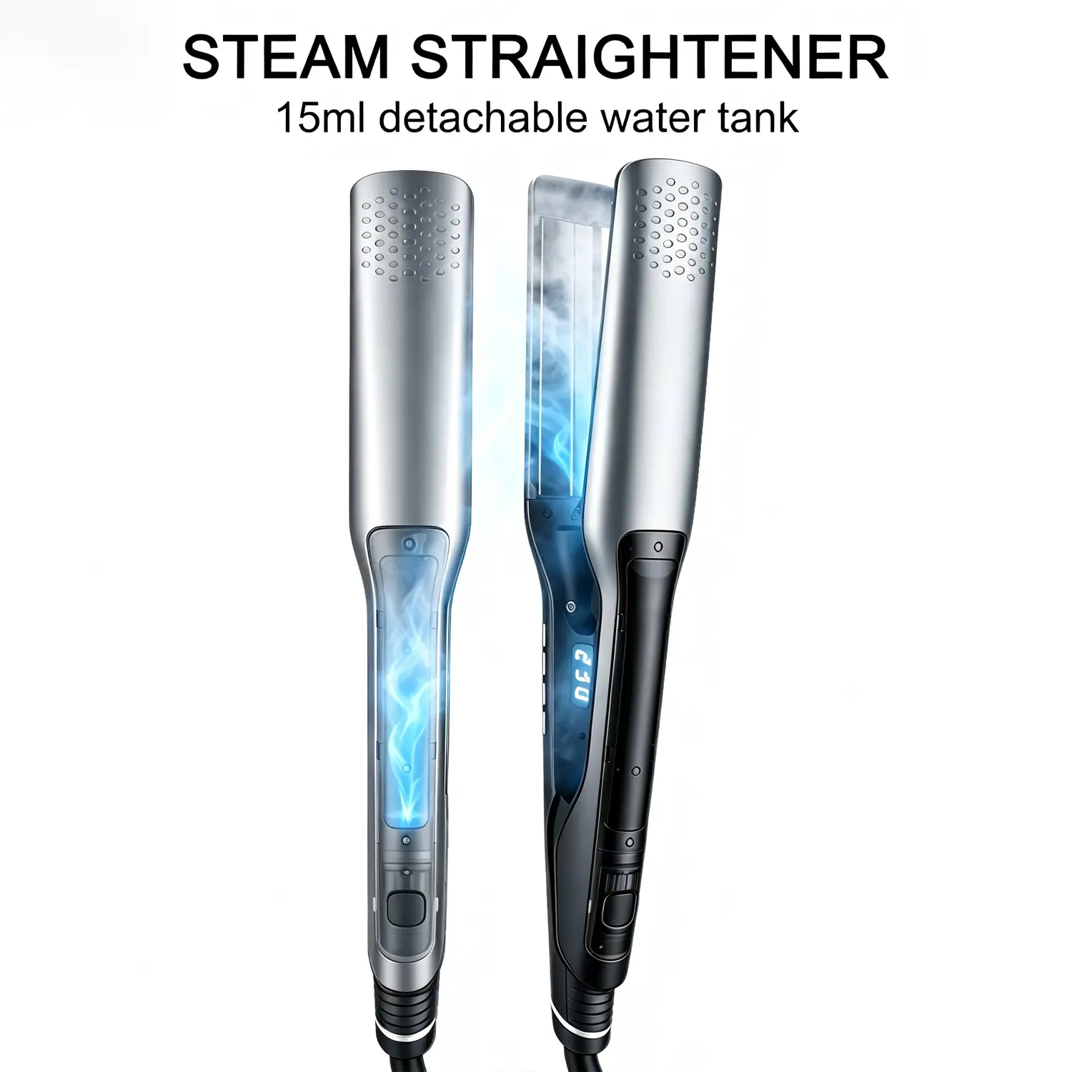 Steam Flat Iron with Ionic Vapor Infusion, 12-Inch Titanium Ceramic Hair Straightener for Less Frizz and Straightening Curly Hair