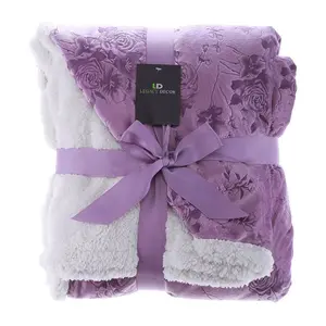 Sherpa and Micro Fur Floral Embossed Throw Blanket  6 Colors