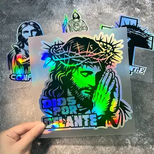 Christian Jesus Laser Effect Sticker, Waterproof Sunscreen DIY Praying Hands Decorative Decal, Car Exterior Decoration Accessories for Car Truck Window, Decal for Cars