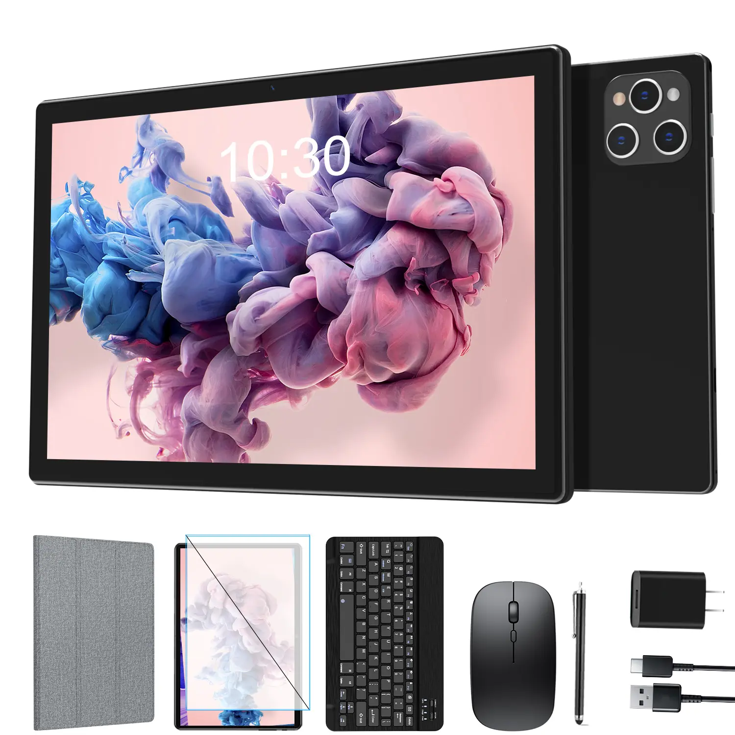2025 Android Tablet, 10 Inch HD Display, 128GB Storage + 16GB RAM (8+8expand), Octa-Core CPU, Android 13, 5G WiFi, Keyboard & Mouse Case, 13MP+8MP Dual Cameras, GPS, Black Color
