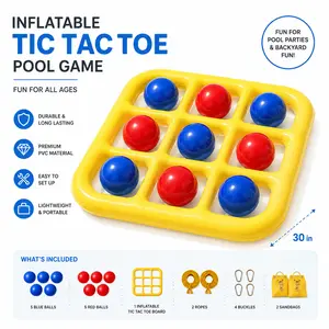 Giant inflatable pool toys, Tic Tac Toe Nine-Grid Inflatable Pool Toy, Pool Party Games Set with 10 balls(5 red balls, 5 blue balls), 2 ropes, 4 buckles, 2 sandbags, Indoor Outdoor Water Basketball Swimming Pool Games Gifts Toys for Kids Ages 4-8 8-12