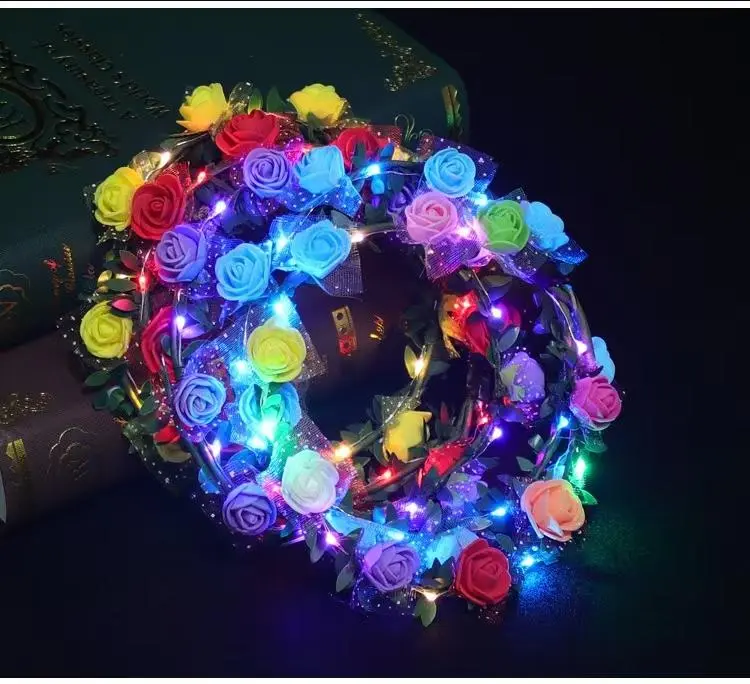Glow in Style 10 PC LED Flower Crown Headbands for Parties Festivals & More Radiant Floral Design with Built-in Battery Ready for Every Occasion Comfortable Flexible Fit Party-Ready 10 Pack