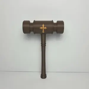 Anime-Inspired Judge Gavel Prop – Lightweight Cosplay Weapon – 3D Printed Display Piece – Convention Safe Fantasy Prop – Brown Gold Hammer