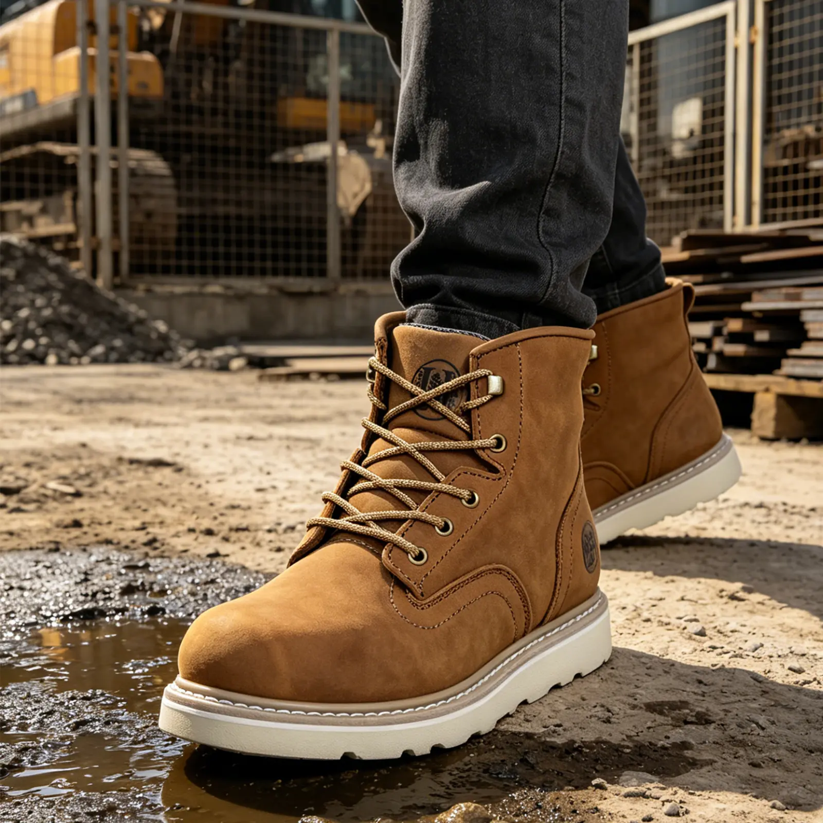 HANDPOINT Men's 6" & 8" Soft Toe Work Boots, Brown Crazy Horse Leather Upper, EH Rated, Slip Resistant Rubber EVA Outsole, Oil & Water Resistant, Lightweight Boots for Construction, Warehouse & Industrial Work