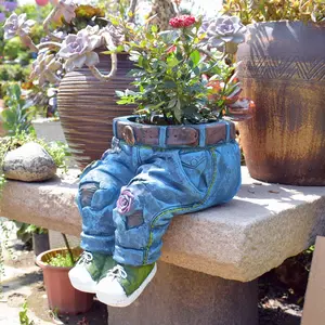 Cross-Border Garden Jeans Flower Pot Decorative Item, Creative Unique Home Courtyard Decoration, Outdoor Artistic Planter Ornament, Outdoor Planters