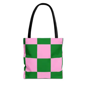 Pink & Green Checkered Checkerboard Print Tote Bag - Stylish, Eco-Friendly, Perfect for Shopping, Beach Days, or Gifts
