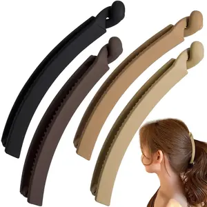 4pcs Banana Hair Clips, Non-Slip Large Hairstyle Claws for Women, Vintage 90s Double Combs Hairpin Accessories for Thin Curly Straight Long Hair- Brown & Coffee & Black & Khaki