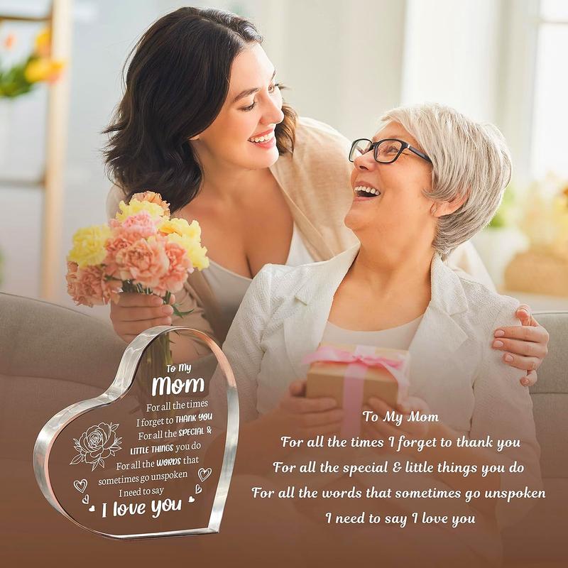 Heart Shaped Acrylic Decoration Block, Flower & Letter Pattern Decorative Ornament, Inspirational Creative Gift for Mom, Delicate mom birthday gift,Gift idea,Funny home decor