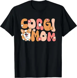 Women's Comfortable Fit Short-Sleeve Pembroke Welsh Corgi Print T-Shirt - Groovy World's Best Corgi Mom Flat Graphic Cotton Sports Top, Summer Casual