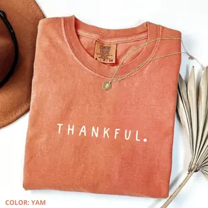 Comfort Colors Thankful T-Shirt  Thanksgiving Tshirt, Cute Fall Crewneck Tee, Religious Gift Idea, Retro Fall Season Cotton Fabric Womenswear
