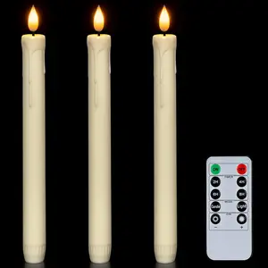 3 count Flameless Taper Candles with Remote Timer Dimmer, 9.6"  LED Candlesticks  Operated, Plastic Flickering Flameless Candles for Fireplace Wedding Seasonal Indoor Decorations
