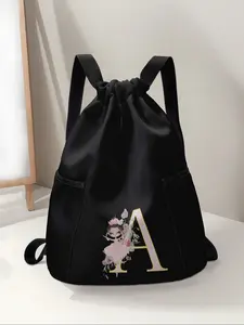 Little Girl Pattern Drawstring Backpack, Large Capacity Durable Fitness Bag, Adjustable Straps, Sports Beach Bag, Unisex Travel Hiking Camping