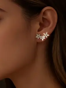 Exquisite flower cluster earrings, silver toned sparkling zircon flower earrings, for daily wear and anniversary gifts