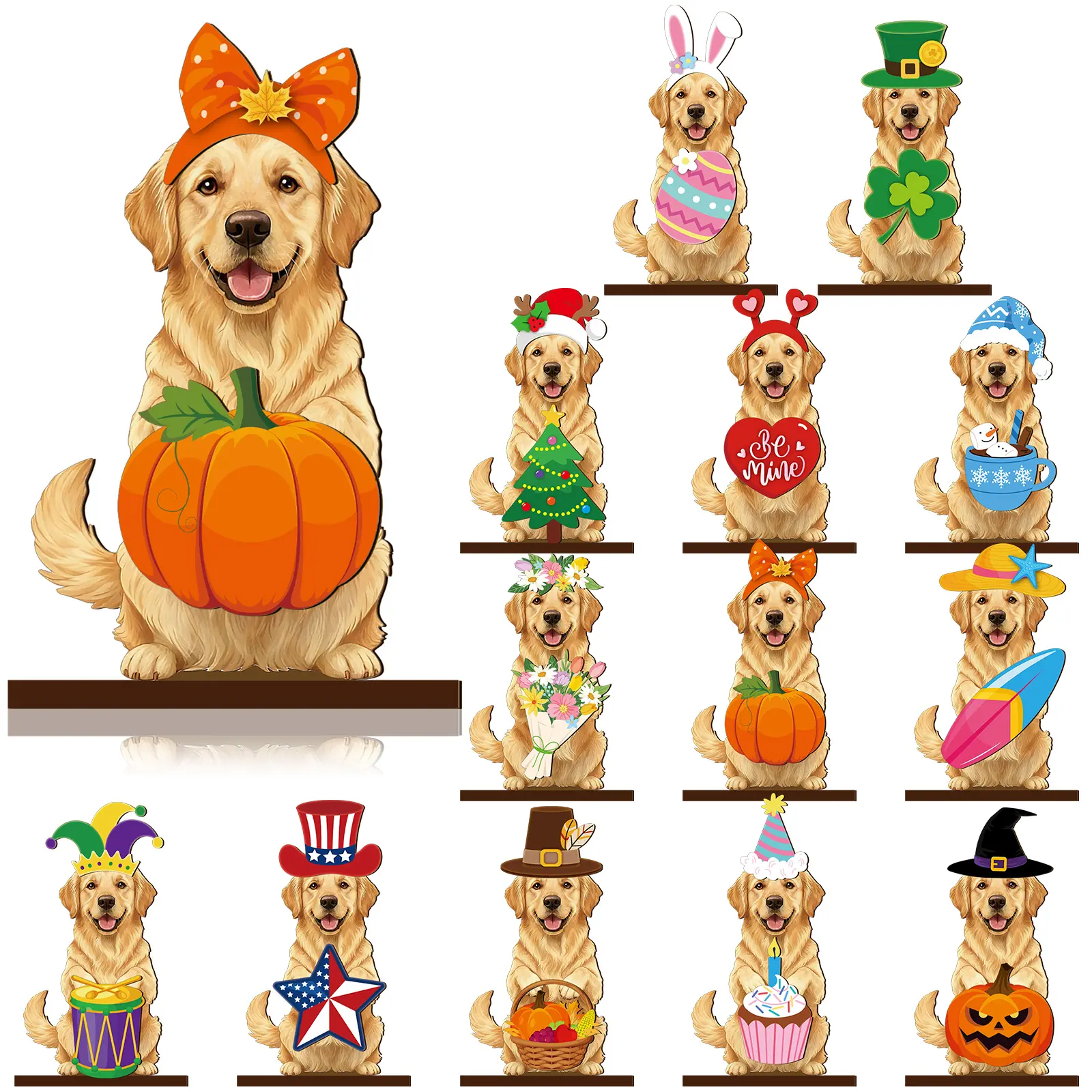 Gejoy Dog Sign Gift Interchangeable Sign with Magnet Hats Cute Dog Desk Decor for Office Golden Retriever Bulldog Yorkshire Terrier Corgi Westie Labrador Dachshund Husky Beagle Ornaments for Holiday Seasonal, Gift for Dog Animals Lovers Mom Friends Family