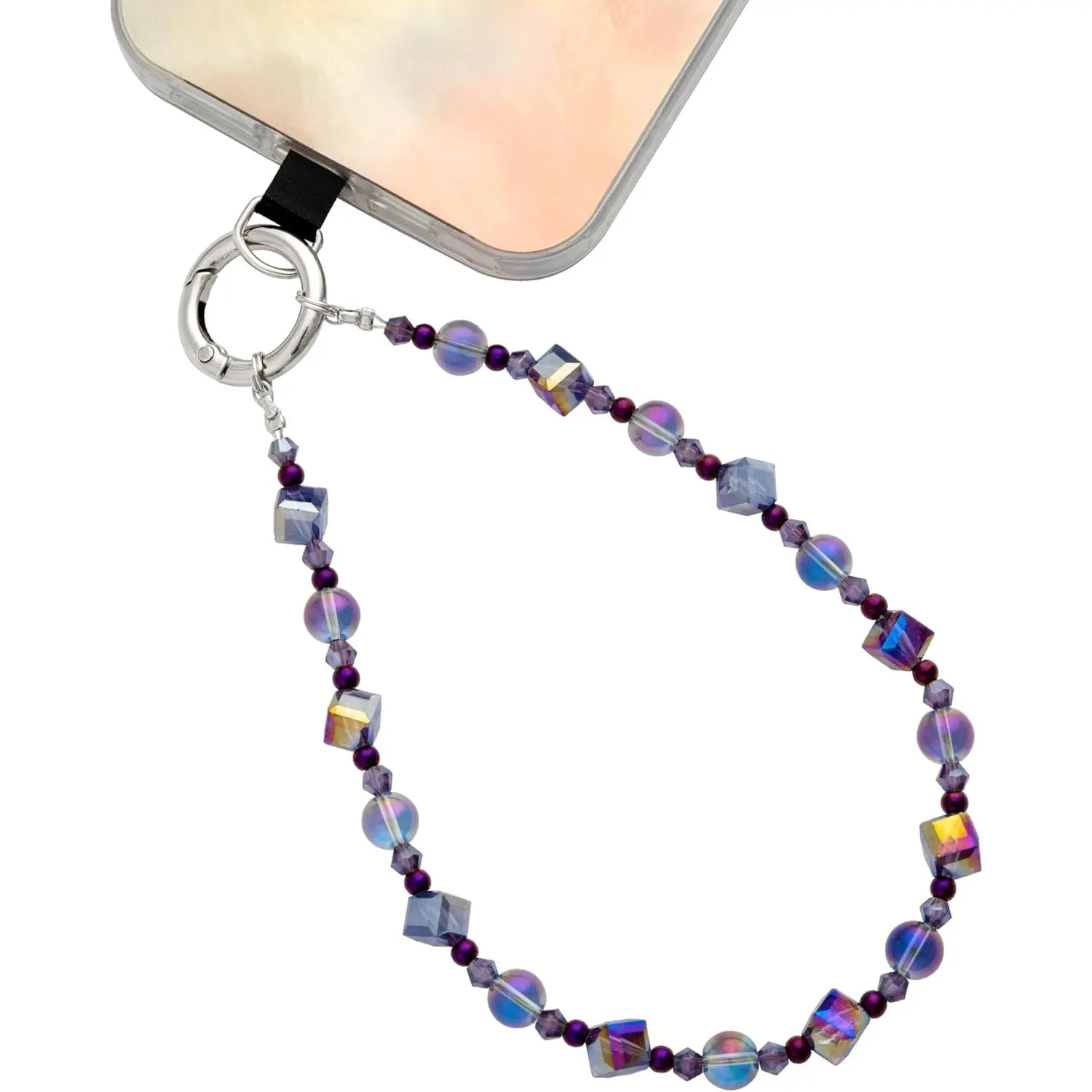 Cell Phone Wrist Strap Crystal Beaded Phone Bracelet Strap For Women Sparkling Beads Wristlet Lanyard Beaded Chain (Night Purple)