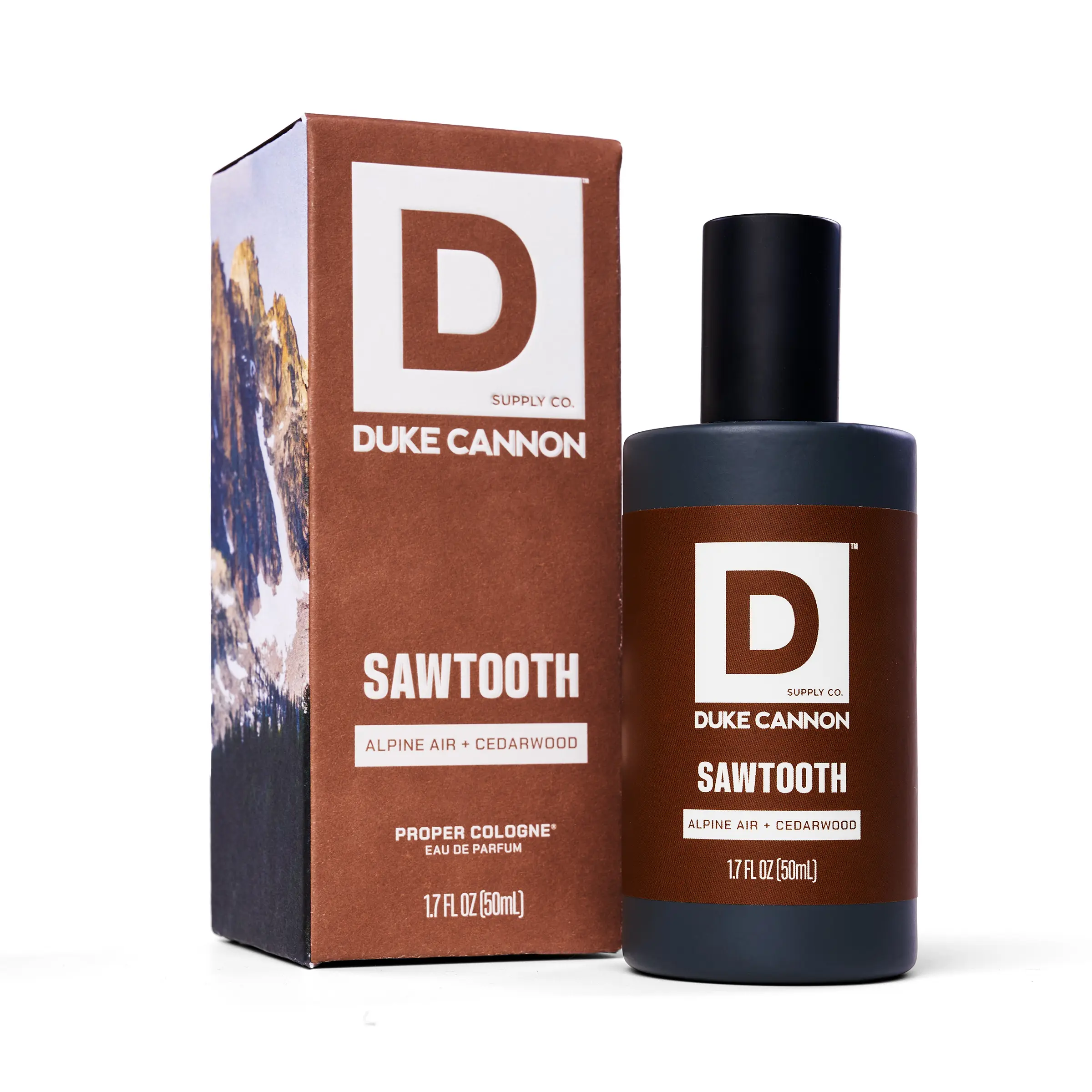 Duke Cannon Supply Co. Proper Cologne – Sawtooth, Alpine Air & Cedarwood, Fresh, Woody Eau de Parfum, Crisp Mountain-inspired and Cedarwood Scent, Long-Lasting Everyday Fragrance, Small Batch, Artisan-Made, 1.7 fl oz Modern Apothecary Bottle