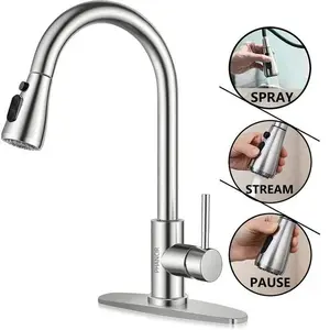 SummerVibes Kitchen Faucet with Pull Down Sprayer, High Arc Single Handle, Brushed Nickel, Brushed Go Home ld Finish Modern Durable Steel