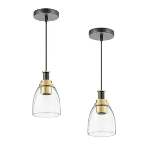 summervibes VEVOR 1-Light Pendant Light, 2 Pack, Kitchen Island Lights with Clear Glass Shade Hanging Cord, Black and Gold Finish, Adjustable Height, Pendant Lighting for Bedroom, Hallway, Entryway, Kitchen, Kitchen Light Fixtures, Pendant Type