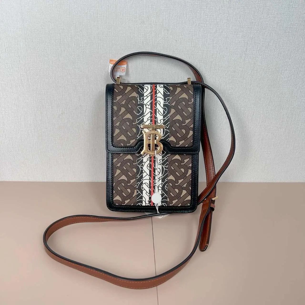 Pre-owned BURBERRY calfskin Tote Bags Multicolor TB Print Coated Canvas and Leather Robin Crossbody Bag qiqicj6817