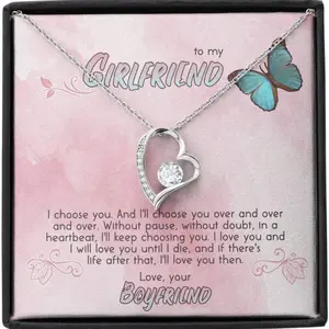 To My Girlfriend"Choose" Heart Necklace with Message Card and Gift Box. Gift for Girlfriend. Girlfriend Gift. Necklace for Girlfriend