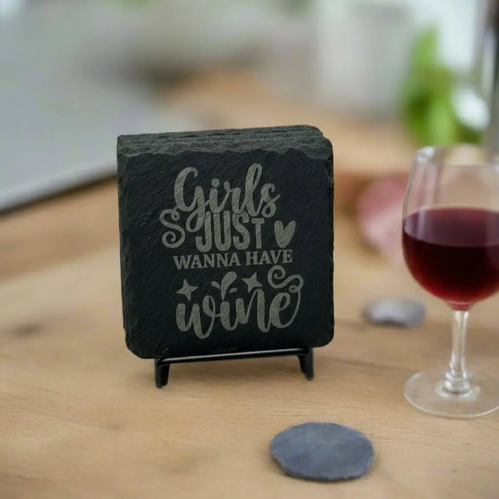 Laser-Engraved Girls' Cork-Slate Wine Coaster, Lightweight Kitchen Tableware, Protects Table, Ideal for Parties, Birthday Celebrations