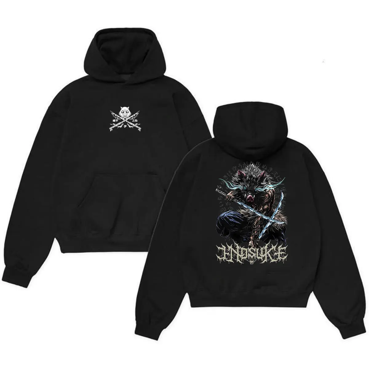Vintage Anime Unisex Hoodie – Demon Slayer Inosuke Pullover for Anime Fans & Outdoor Adventures