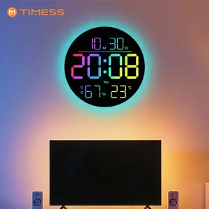 TIMESS Large Screen Colorful Digital Wall Clock, 10-Inch Big Screen with Large Numbers, 360° Color-Changing RGB Ambient Light, 13 Color Screen Modes, Remote Control, Suitable for Bedroom, Classroom, Game Room, Living Room, Birthday Gift timer countdown su