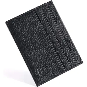 Credit Card Holder Wallet, RFID Blocking Leather Ultra Slim Wallet, Thin Minimalist Credit Card Case Card Protector, Front Pocket Wallets for Men, Women - 6 Card Slots and 1 Pockets (Black)