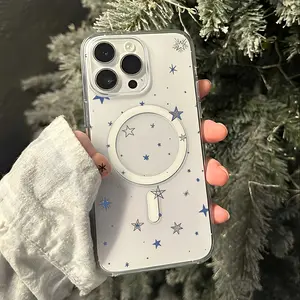 Star pattern Compatible with iPhone 16 15 Pro Max Plus 14 13 12 mini 11 X XR XS Beautiful Gift Durable shockproof Anti-Scratch PC Protective Case Design Offers Shockproof Supports Magnetic Wireless Charging