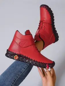 New Korean Style Casual Warm Cotton Shoes for Women, Soft Sole Anti-Slip Laces, Versatile Short Boots, Fall & Winter Fashion