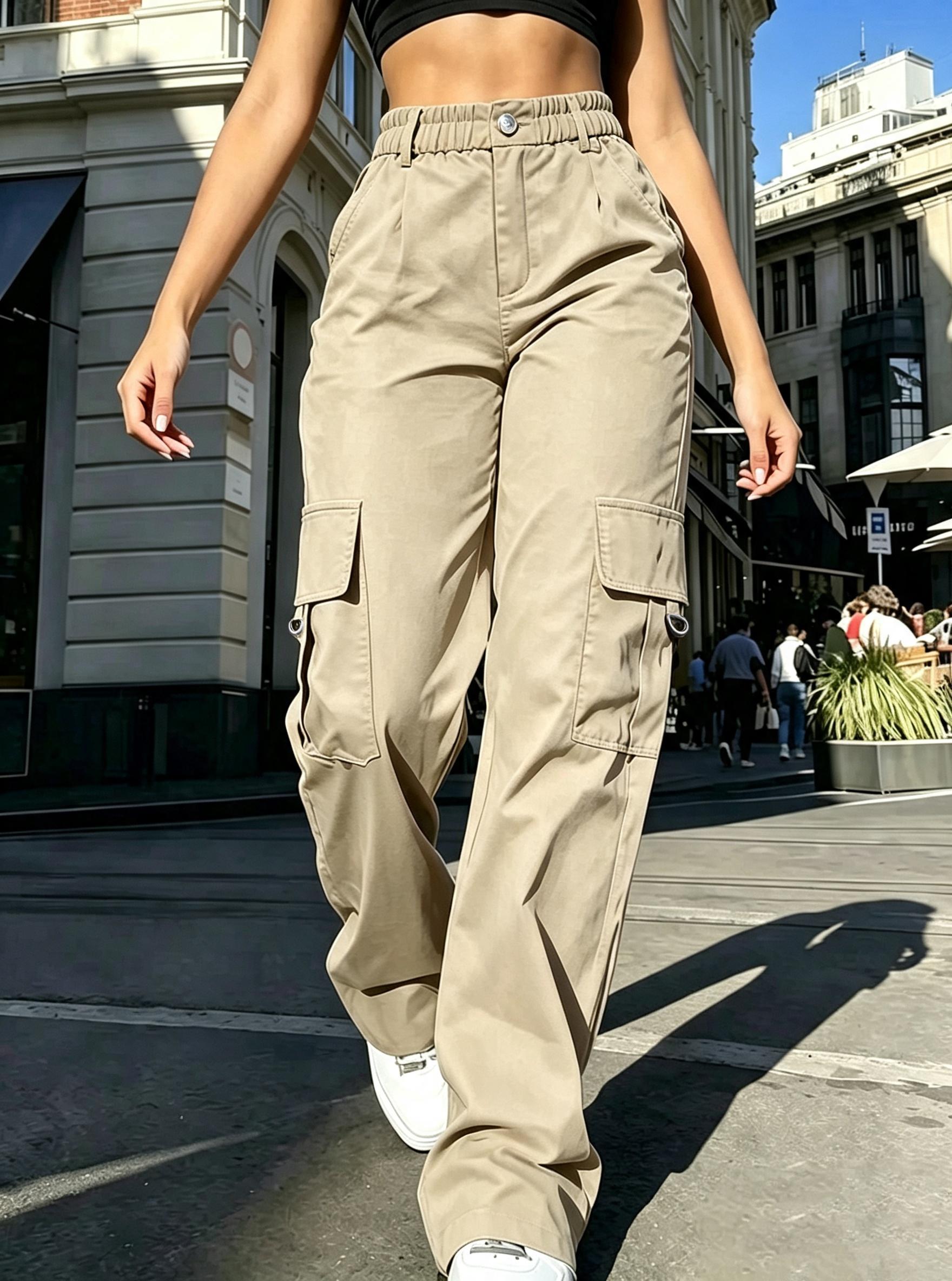 Clean Gent fashionable high-waisted cargo pants with pockets, Y2K tactical-style pants, street-style casual retro women’s bottoms suitable for all seasons Clean Gent fashionable high-waisted cargo pants with pockets, Y2K tactical-style pants, street-style casual retro women’s bottoms suitable for all seasons