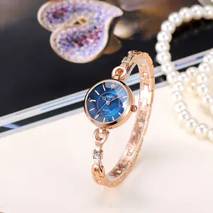 Women's Luxury Rose Gold Bangle Quartz Watch - Blue Dial with Crystal Accents, Jewelry Clasp, Water Resistant, Elegant Casual Wristwatch for Students, Perfect Gift for HerLadies'