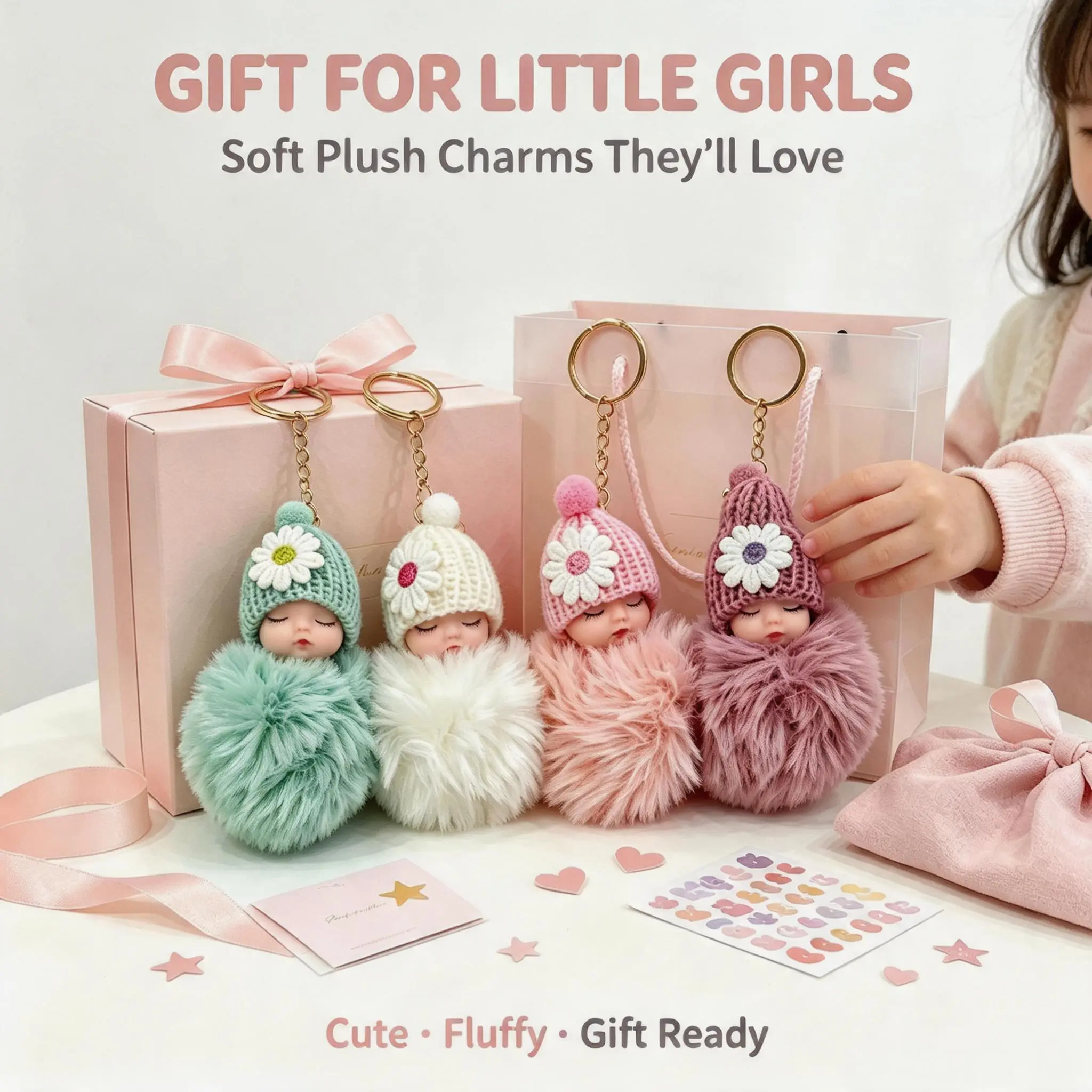 10 Pack New Plush Sleeping Baby Doll Keychains, Soft Fluffy Knit Hat Doll Bag Charms, Cute Mini Doll Pendants for Backpack Purse, Aesthetic Desk Decor Figurines, Ideal Gifts for Kids Girls, Christmas Valentine's Day Halloween Mother's Day
