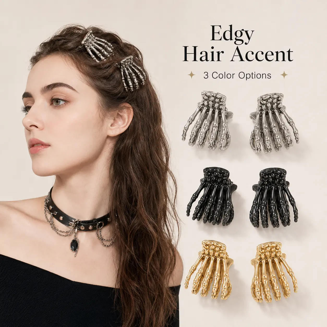 Halloween Fashionable Unique Skeleton Hand Design Hair Claw (1 Pair), Casual and Versatile Hair Accessories for Women & Girls, Trendy Accessories for Party and Daily Life, Claw Clip - MM2