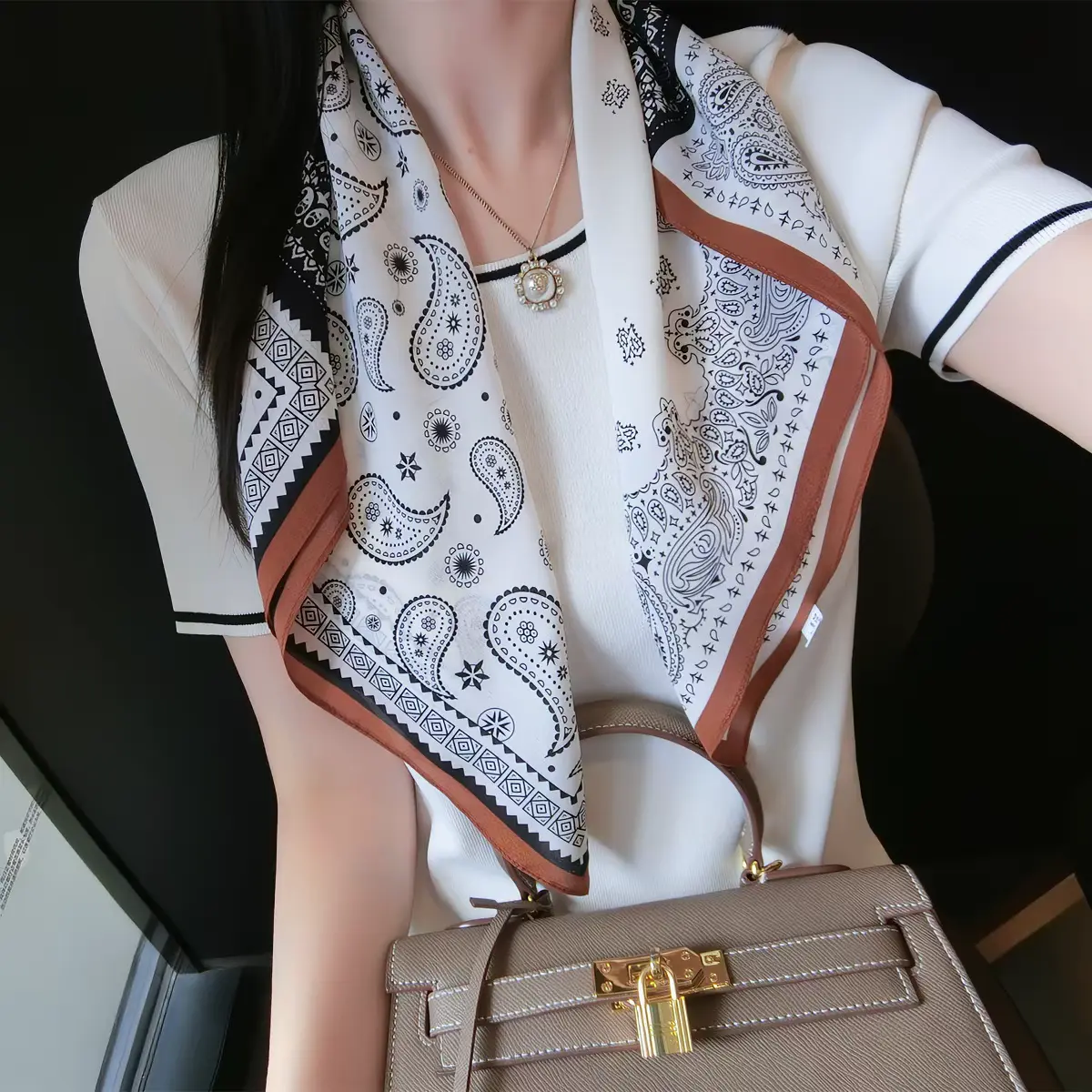 Satin Scarf for Women, Floral Paisley Print Square Bandana Head Wrap for Hair and Neck