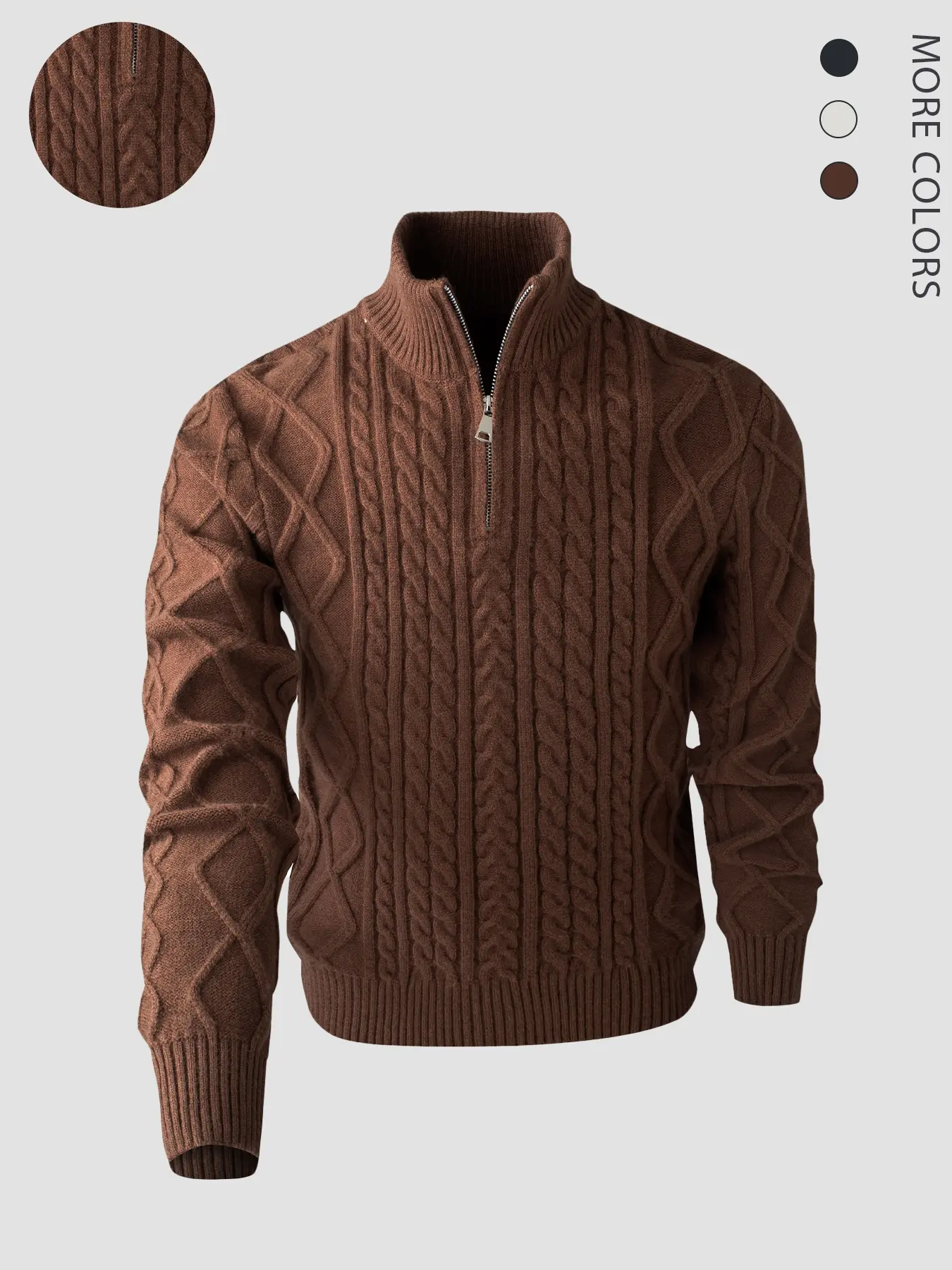 Men's Vintage Half-Zip High Neck Casual Sweater, Regular Size Plain Chunky Knit Pullover, Colorblock Pattern, Fall & Winter Essential, Knitwear