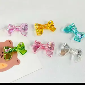 Acrylic Transparent Colored Bows Aurora Effect Bead Set of 5 Bows 31x24mm