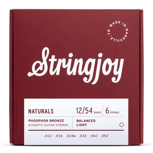 Stringjoy 12-54 Light Gauge Naturals - Phosphor Bronze Acoustic Guitar Strings