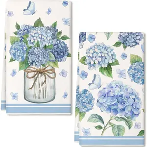 Hydrangea Spring Kitchen Towels Set of 2,18x26 Inches Floral Summer Dish Cloths -  Farmhouse Design,Holiday Hand Towels for Spring Decor & Gifting