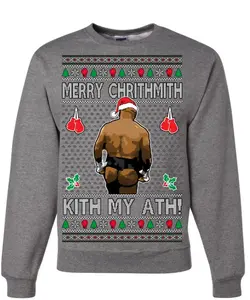 Merry Chrithmith Kith My Ath Sweatshirt, Mike Tyson Butt Viral Kiss My Boxing Fight Meme, Men Women Funny Ugly Christmas Sweater Ugly Christmas