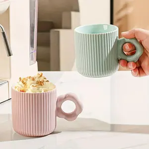 Striped Pattern Ceramic Mug, Large Capacity Coffee Breakfast Cup, Drinking Cup for Home Office Use, Gift for Friend & Family