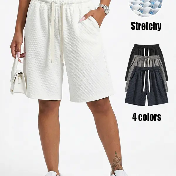 Womens Basic Solid Color Baggy Bermuda Sweat Shorts for Unisex, Jacquard Textured Fabric, Loose Fit, High Waist, Casual Fashion Lightweight Breathable Comfortable Shorts for Running Gym Workout