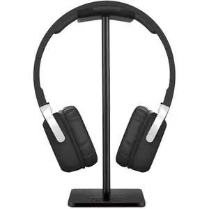 Headphone Stand Headset Holder with Aluminum Bar & Flexible Rest for All Sizes Black