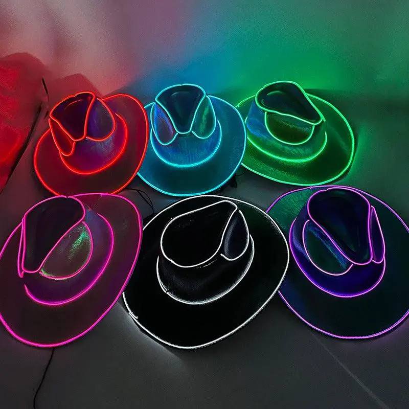 Luminous Rodeo: LED Wireless Fluorescent Cowboy Hat for Halloween and Festive Celebrations