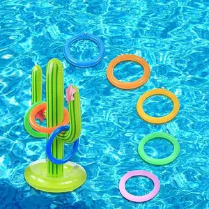 2 Piece Inflatable Cactus Ring Toss Game Set, Summer Floating Swimming Ring, Hawaiian Pool Beach Party Decorations