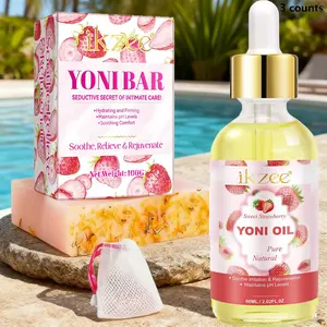 Ikzee Bath Body Care Body Essentials Set Two-Piece, Strawberry Ikzee Intimate Oil & Intimate Soap, Random Color Bubble Net, Ph Balance Skin Cleansing Kit
