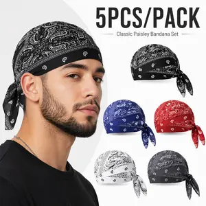 2/5pcs Bohemian Pirate Bandana Set for Men, Sports Bicycle & Casual Headwear, Sports Headwear, Bohemian Style, Pirate Fashion, Sweatwicking Material, Versatile Neckwear, Multifunctional Scarf, Men's Fashion, Outdoor Enthusiasts