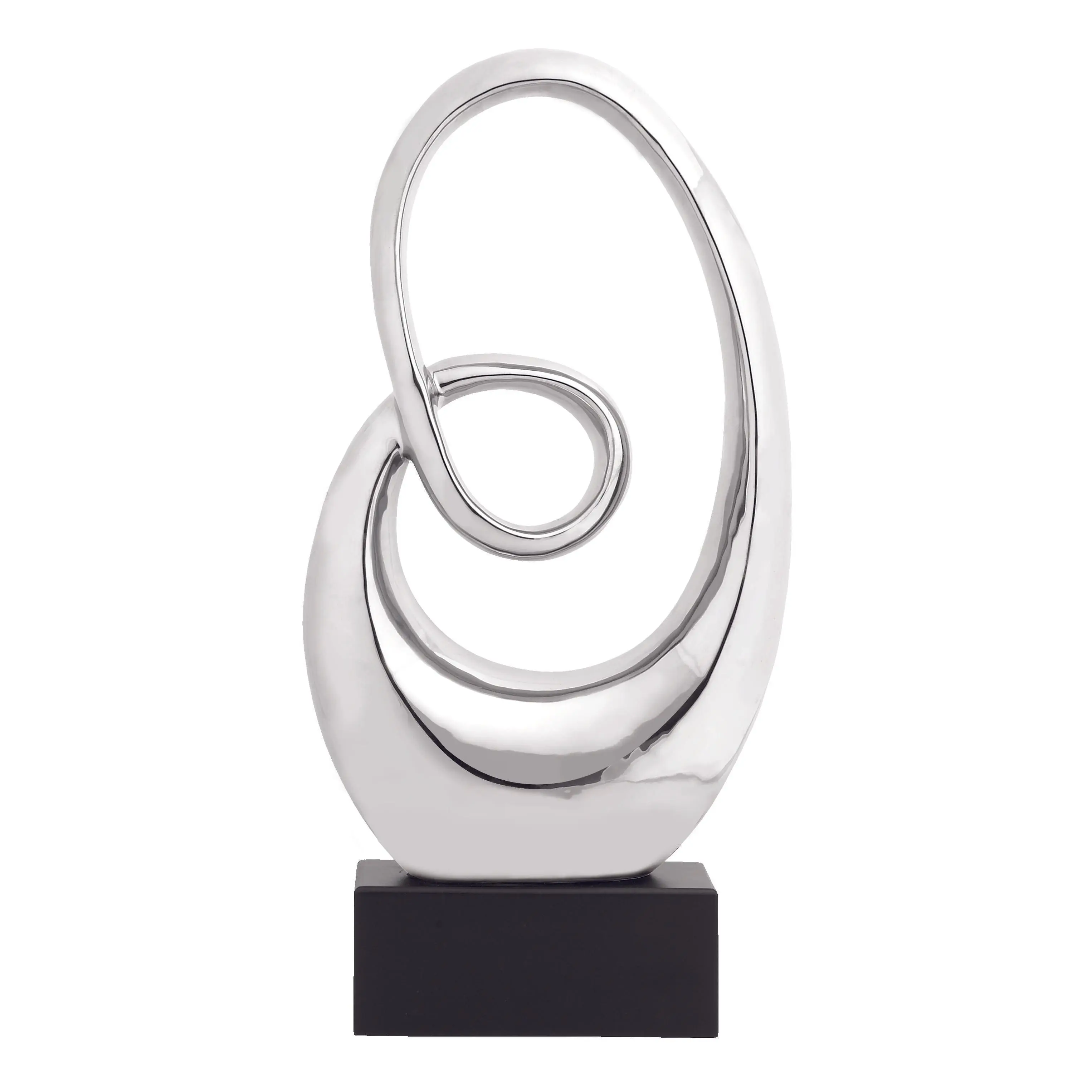 Abstract Ceramic Swirl Decorative Sculpture with Black Wooden Base