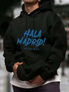 Ultimate Comfort Unisex Casual Hoodie - Warm Pullover for Autumn and Winter, Striking Letter Print,Suitable for Outdoor Wear, HALA MADRID!Y NADA MAS